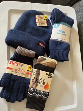Men's Navy Knit Beanie with Thermal Gloves & Socks - Navy